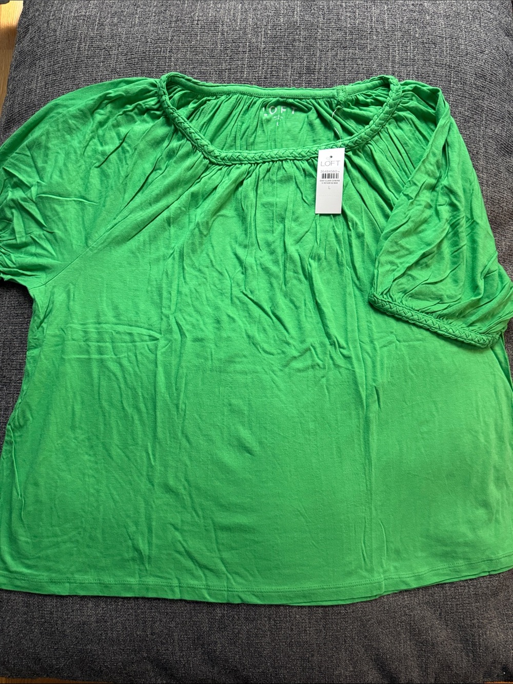 LOFT Bright Green Braided Scoop-Neck Short Sleeve Top